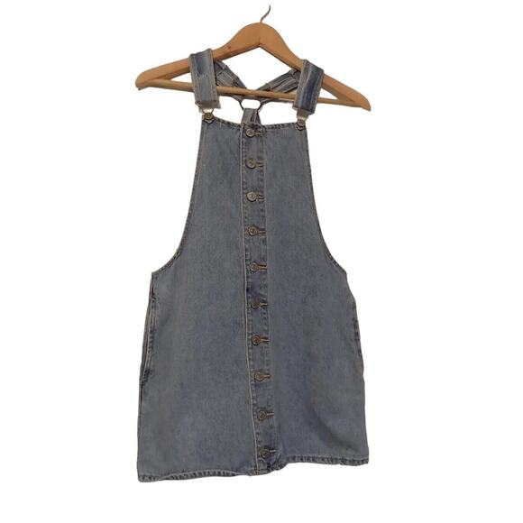 Forever 21 denim mini dress bib overall button front size S/M - Picture 1 of 10
